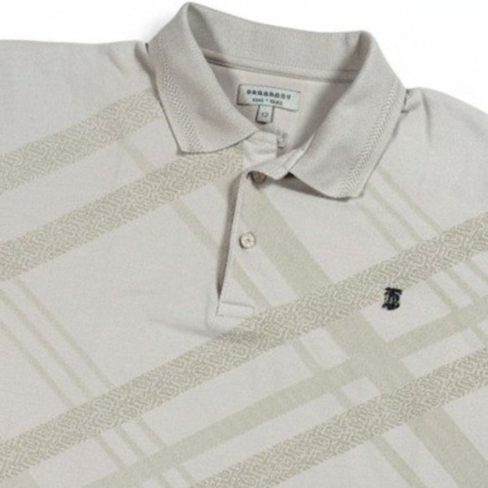 Burberry London England Polo Shirt Monogram Stripe TB Logo Beige Mens XXL Golf